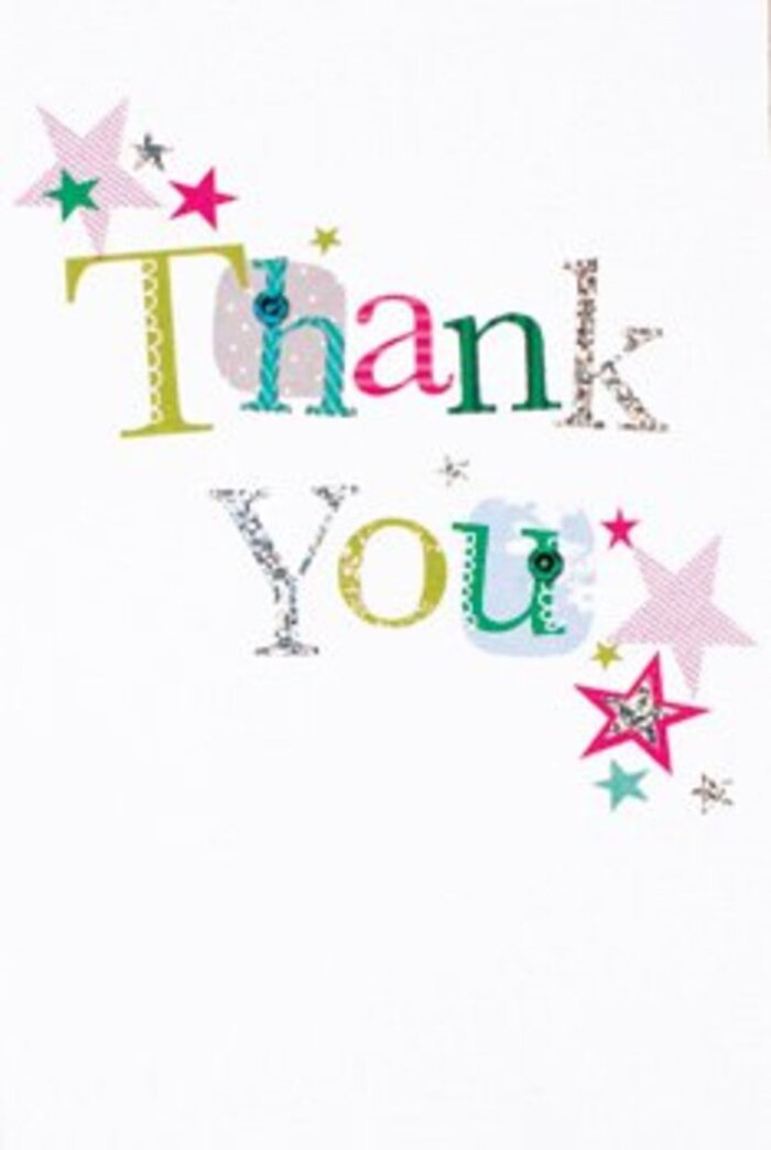 Each letter of 'Thank You' on this card is artfully composed-some whimsical, traced with cheerful dots and flourishes, while others bring a gentle grace, their forms evocative of musical notes drifting through Woolwich's riverside air. Surrounding the greeting, star-shaped bursts shimmer in hues of blush pink stripes, deep turquoise, and silvery metallics, gathering near the message as though gathered like friends at a local festival in Royal Arsenal Riverside. The white background feels open and airy, like a gallery wall waiting for joyful expression, allowing every jewel-toned letter and sparkling star to stand out beautifully. This subtle sophistication means the card feels as versatile as it is uplifting-neither too formal nor too casual, suited to thank neighbours from across Woolwich or new friends from further afield. The composition's modern freshness-playful yet poised-reminds me of the hand-tied bouquets we prepare, offering both style and warmth. With its perfect balance and local spirit, this thank you card would be a fitting companion for any bouquet from our Woolwich shop, a gesture as sincere and memorable as the flowers themselves.