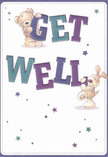 Vividly illustrated, this delightful get well card bursts with optimism and community spirit, much like the friendly greetings exchanged along Woolwich Market's bustling walkways. At its heart, an affectionate teddy bear and a lively puppy appear to leap from the card, handsomely supporting the large, colourful letters spelling 'Get Well.' The text, painted in luminous indigos and teals, pops boldly against a creamy, inviting background, while an array of sparkling stars in shades of blue, purple, and aqua twinkle across the card, infusing the scene with a feeling of hope and gentle magic. The artwork's tactile charms-the plush, detailed fur of the bear, the velvety softness of the puppy's ears-offer visual comfort that pairs perfectly with a lovingly crafted bouquet from a local Woolwich florist. The entire composition invites a sense of warmth, playfulness, and genuine encouragement, much like the reassuring presence of a close friend bringing a thoughtful floral gift to one's doorstep. This card doesn't just send a message, it weaves a story of kindness and renewal, an ideal companion for anyone wishing to lift the spirits and soothe the hearts of loved ones in Woolwich and beyond.
